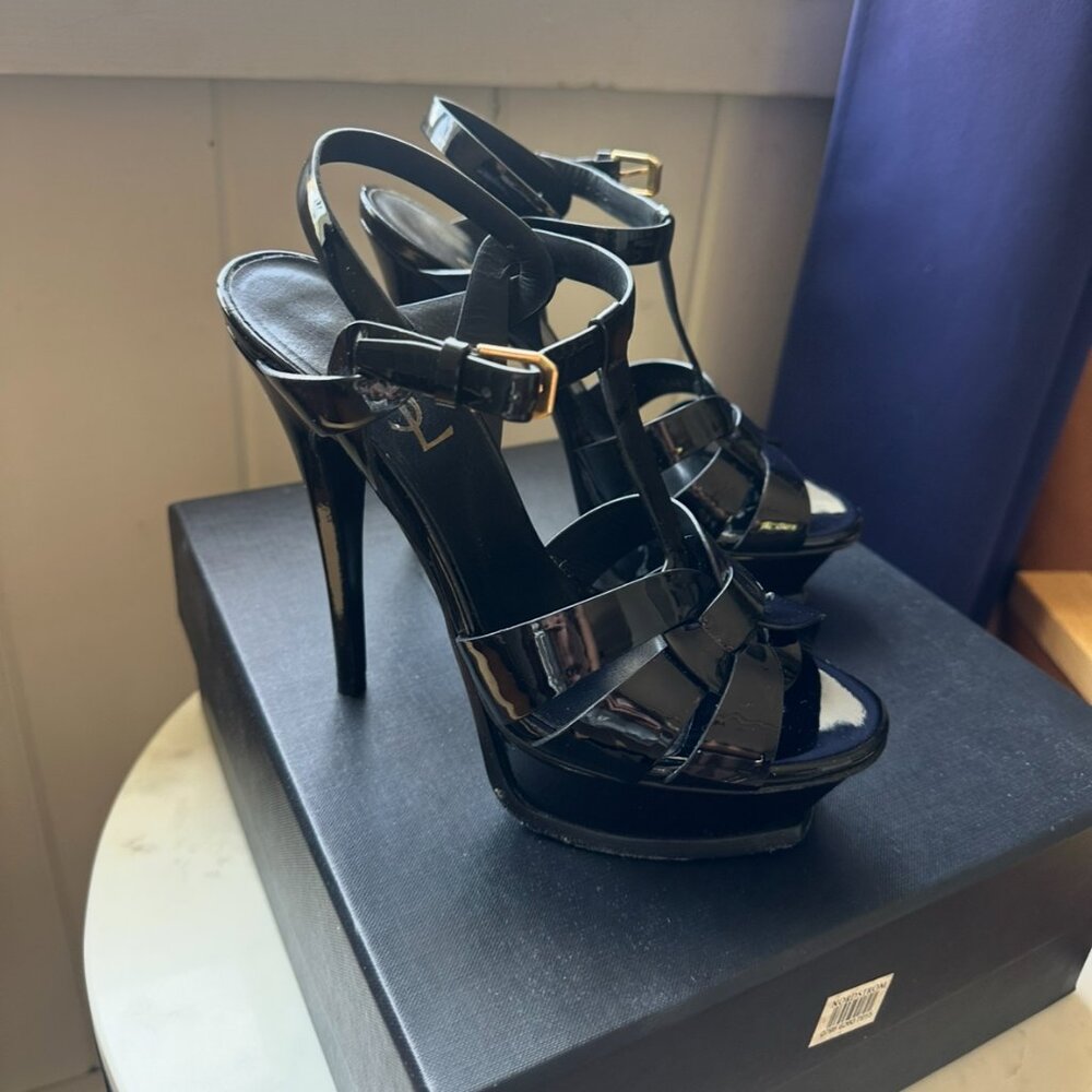 Saint Laurent Tribute Patent Platform Sandals Size 36